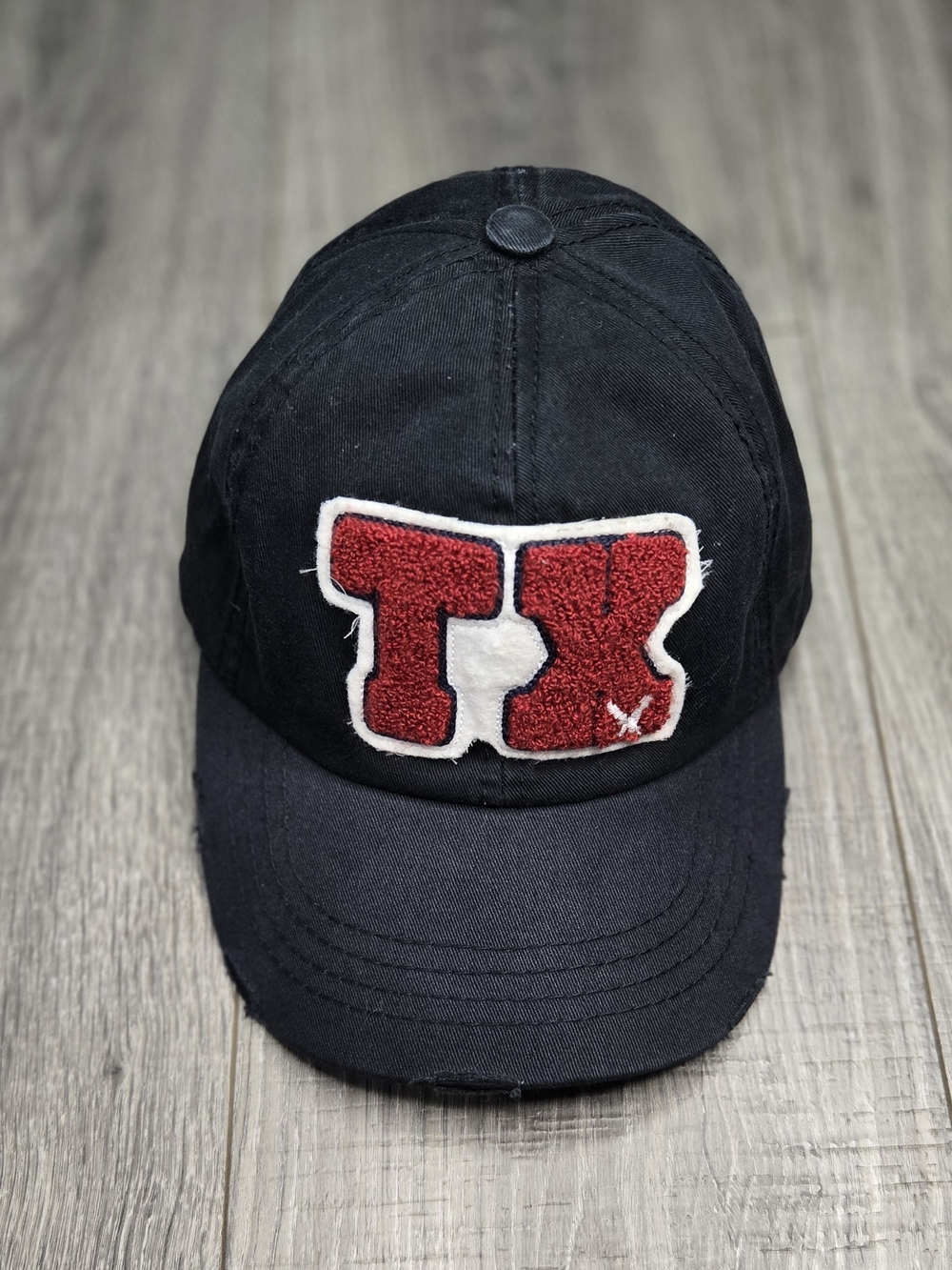 Tendy Vintage Collection Texas TX Chenille Patch Black Distressed Dad Hat Strap